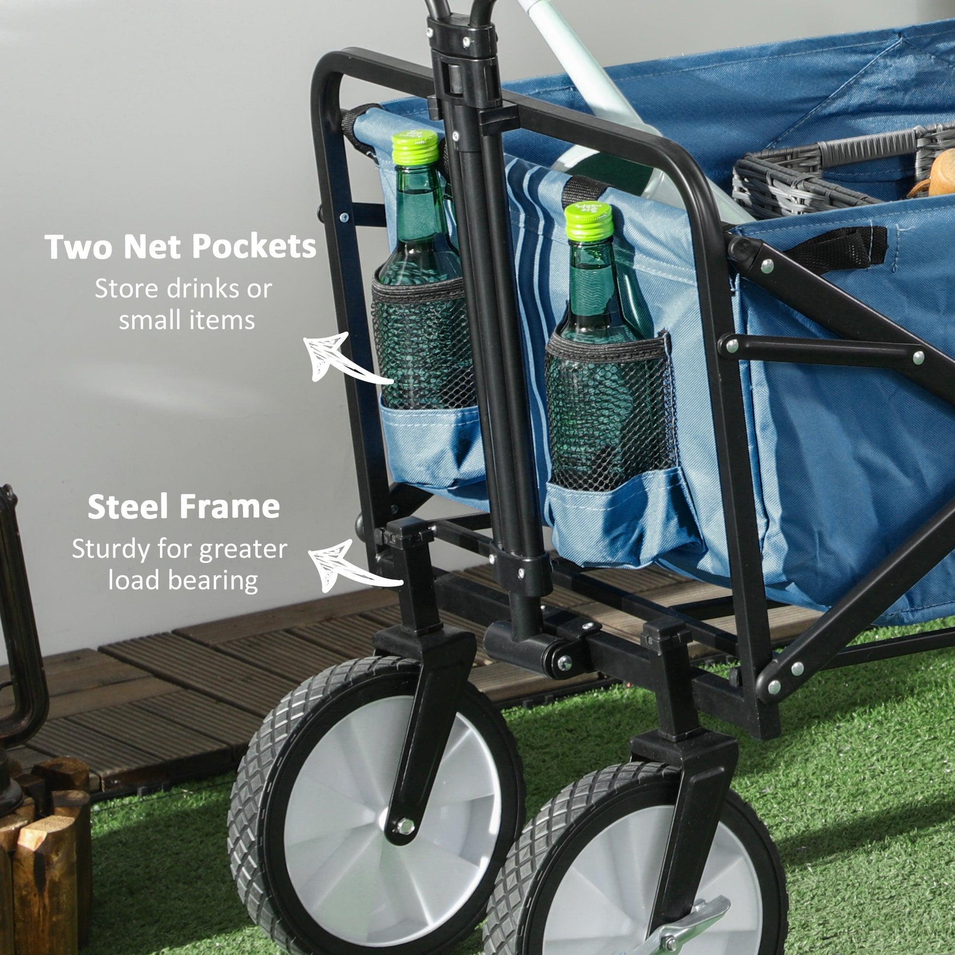 Outsunny Folding Cargo Wagon - Blue - ALL4U RETAILER LTD