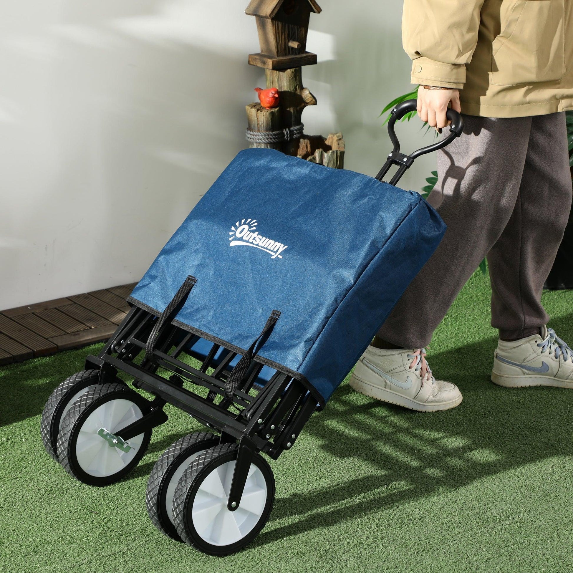 Outsunny Folding Cargo Wagon - Blue - ALL4U RETAILER LTD