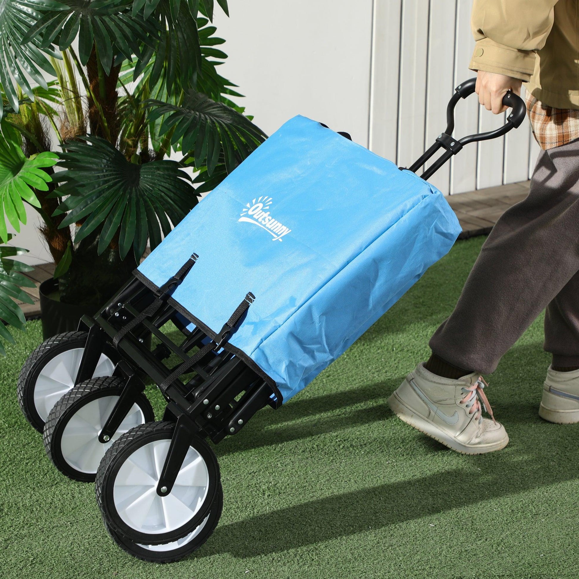 Outsunny Folding Cargo Wagon - Blue - ALL4U RETAILER LTD