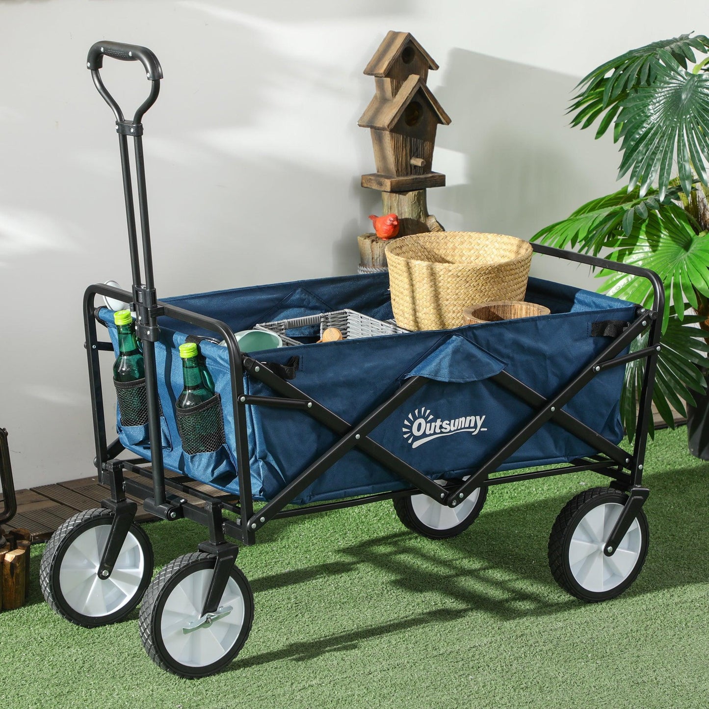 Outsunny Folding Cargo Wagon - Blue - ALL4U RETAILER LTD