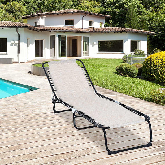 Outsunny Folding Chaise Lounge Chair for Patio & Pool - Cream - ALL4U RETAILER LTD