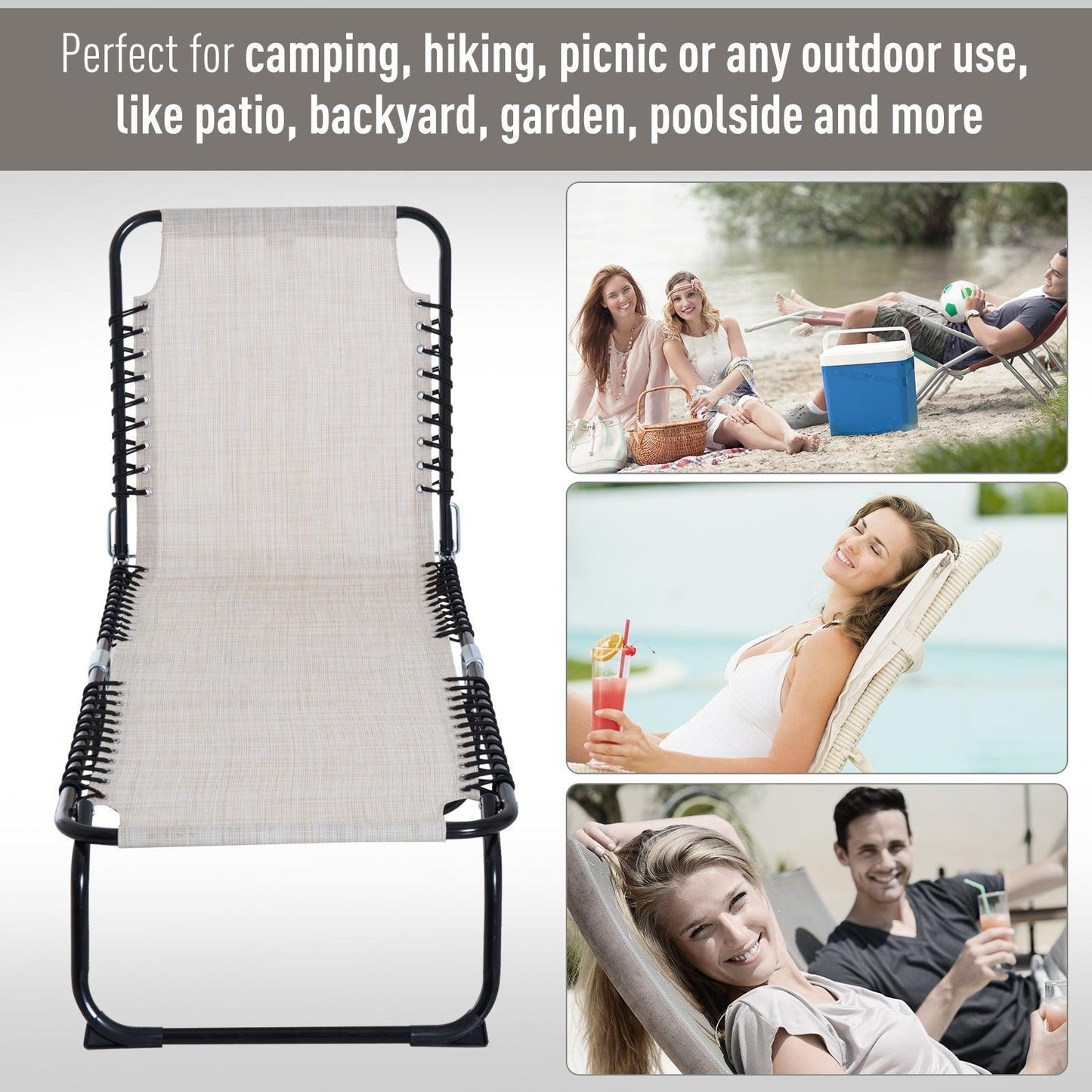 Outsunny Folding Chaise Lounge Chair for Patio & Pool - Cream - ALL4U RETAILER LTD