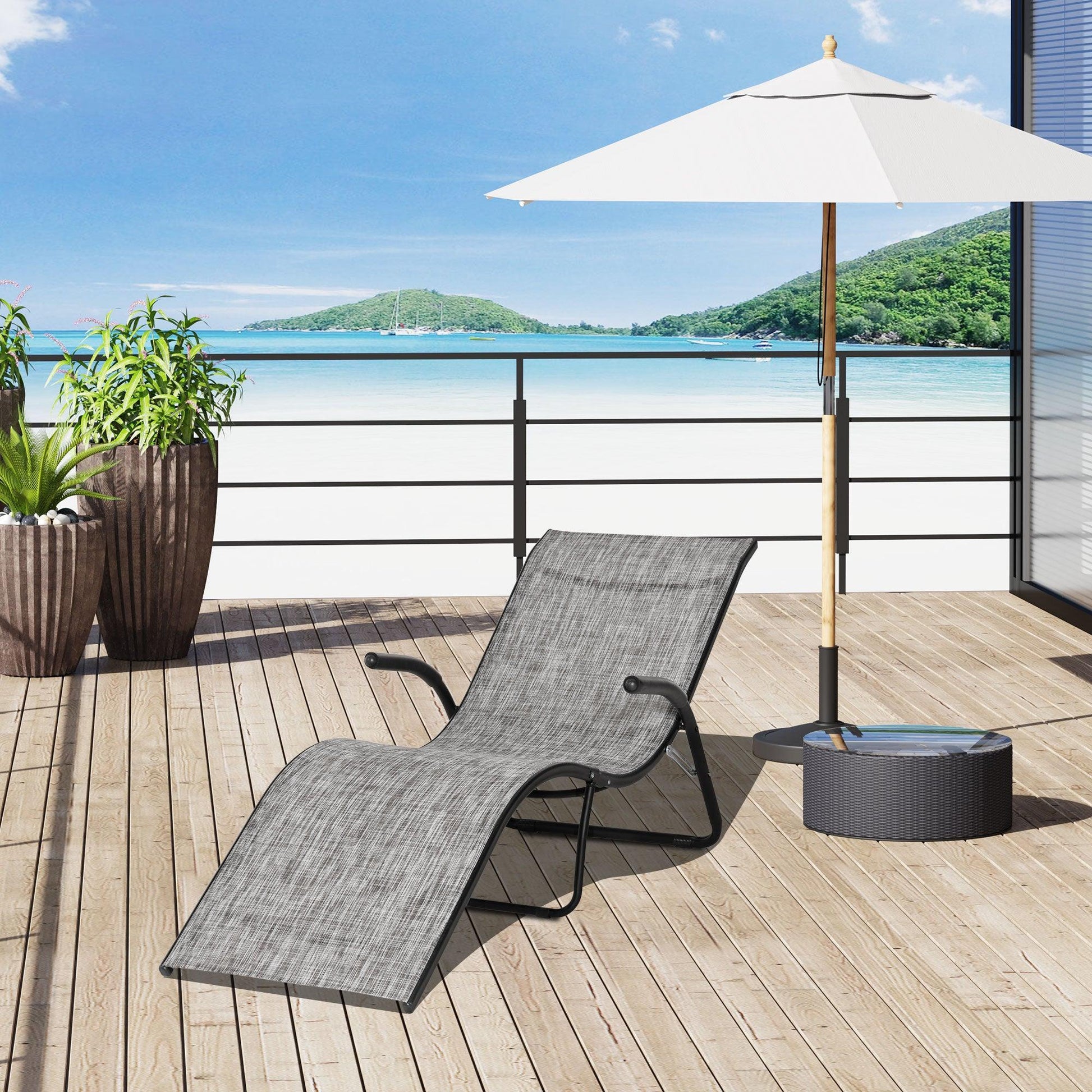 Outsunny Folding Chaise Lounge Chair - Grey - ALL4U RETAILER LTD