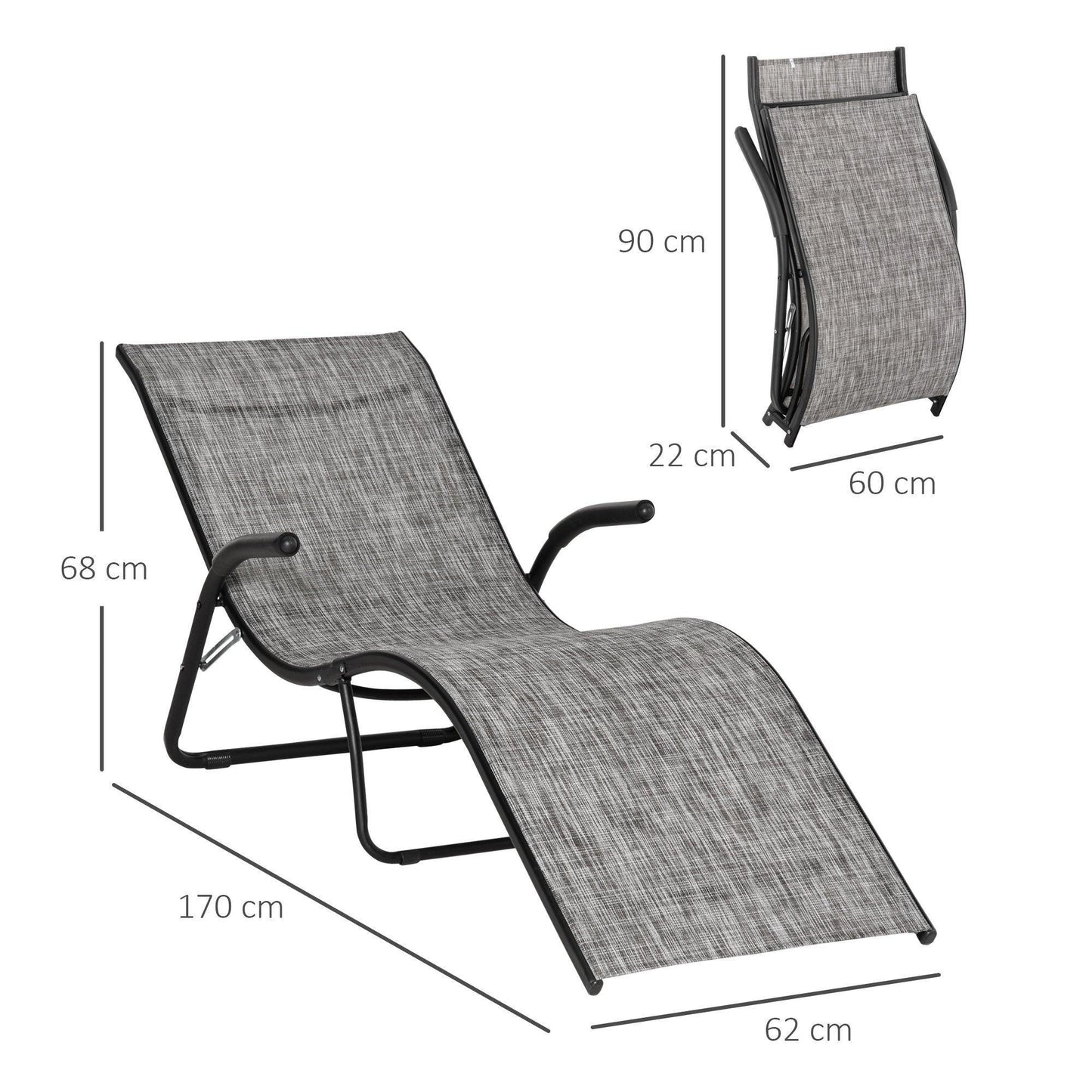 Outsunny Folding Chaise Lounge Chair - Grey - ALL4U RETAILER LTD