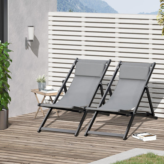 Outsunny Folding Deckchairs, Set of 2 - ALL4U RETAILER LTD