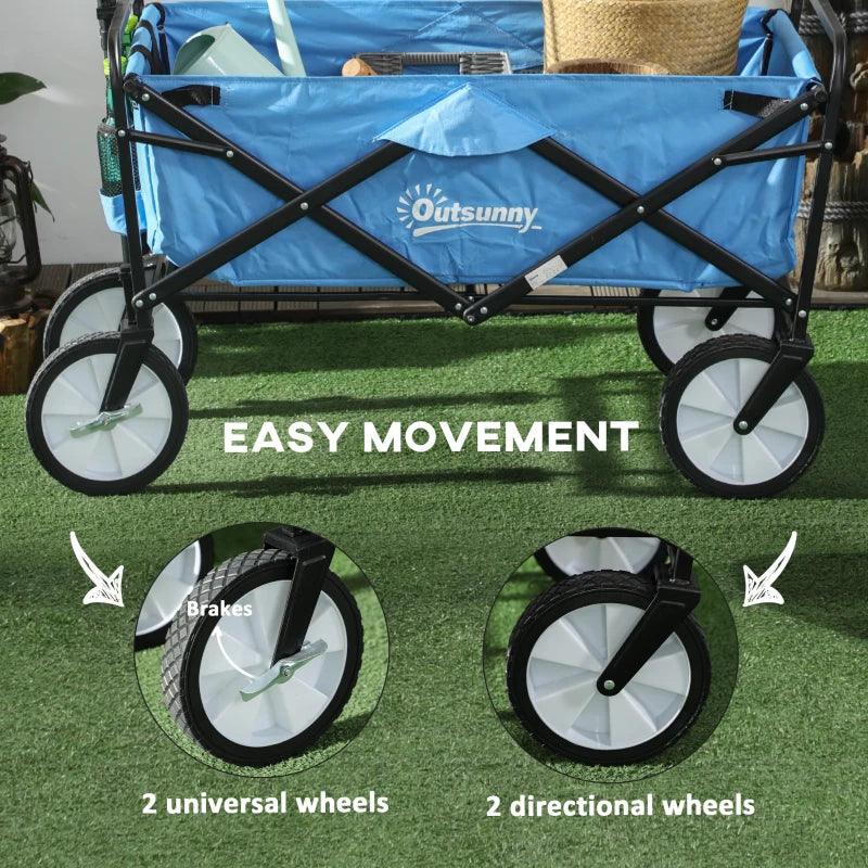 Outsunny Folding Garden Trolley - Blue - ALL4U RETAILER LTD