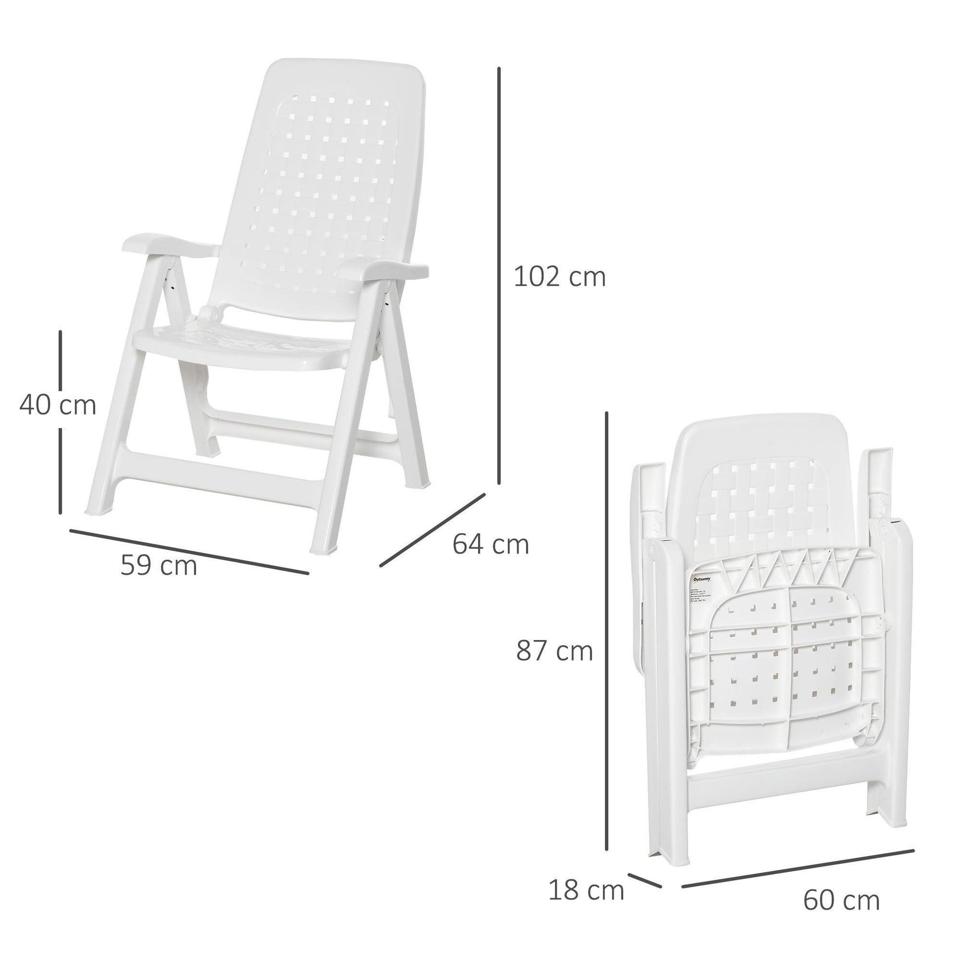 Outsunny Folding Plastic Dining Chairs - Reclining Armchairs - ALL4U RETAILER LTD