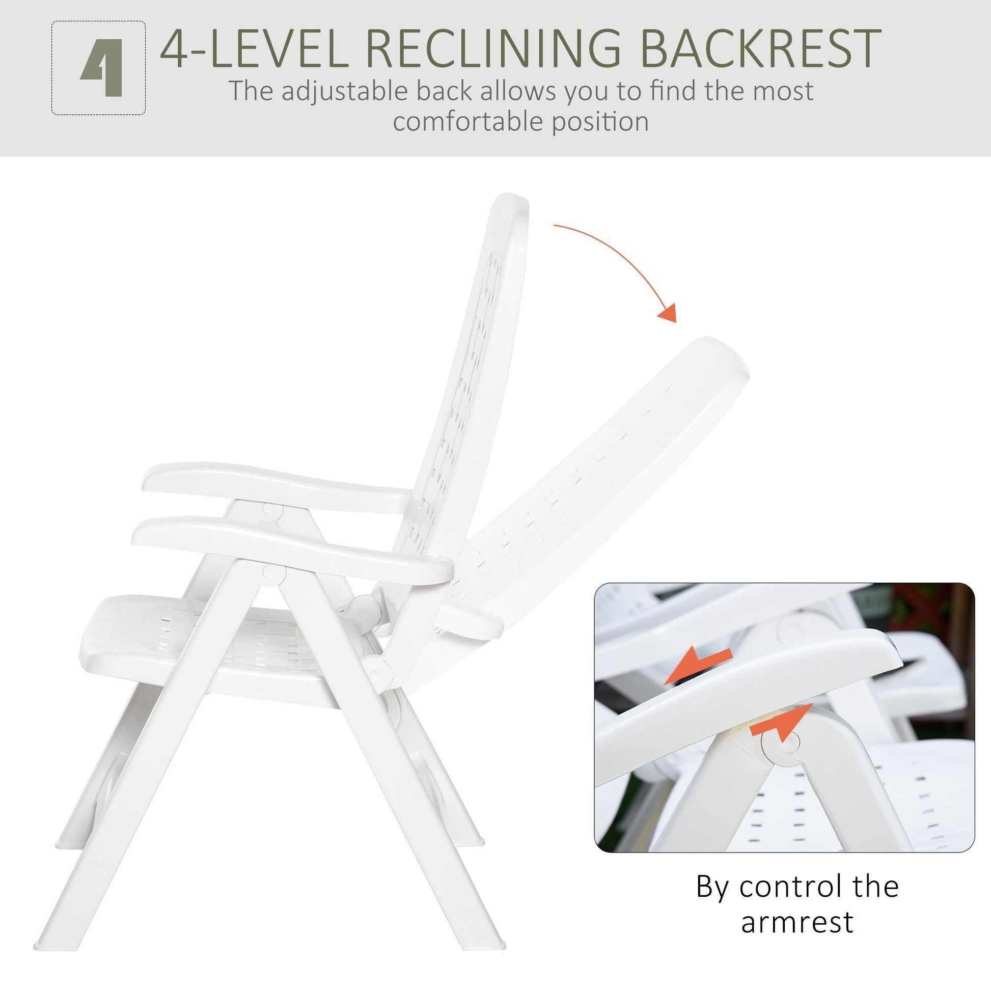 Outsunny Folding Plastic Dining Chairs - Reclining Armchairs - ALL4U RETAILER LTD