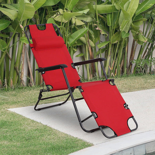 Outsunny Folding Reclining Sun Lounger - Red - ALL4U RETAILER LTD