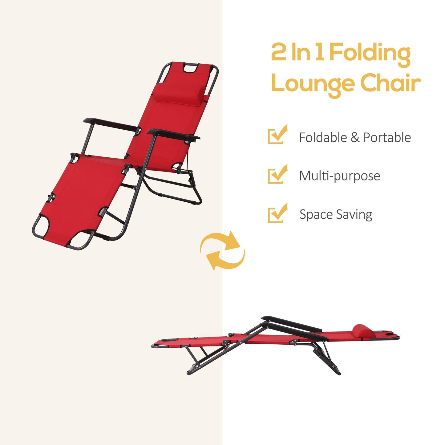 Outsunny Folding Reclining Sun Lounger - Red - ALL4U RETAILER LTD