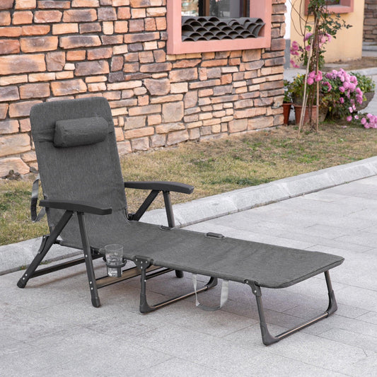 Outsunny Folding Sun Lounger Chair: Reclining Bed with Pillow - ALL4U RETAILER LTD