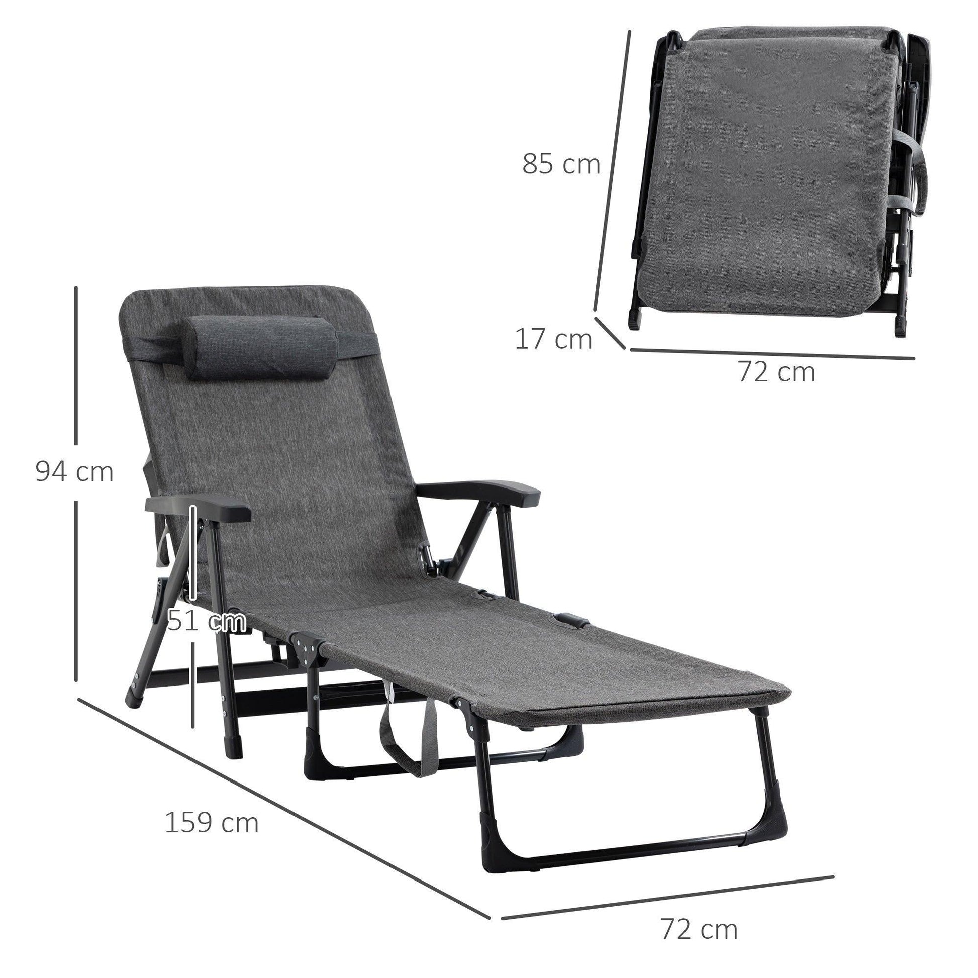 Outsunny Folding Sun Lounger Chair: Reclining Bed with Pillow - ALL4U RETAILER LTD