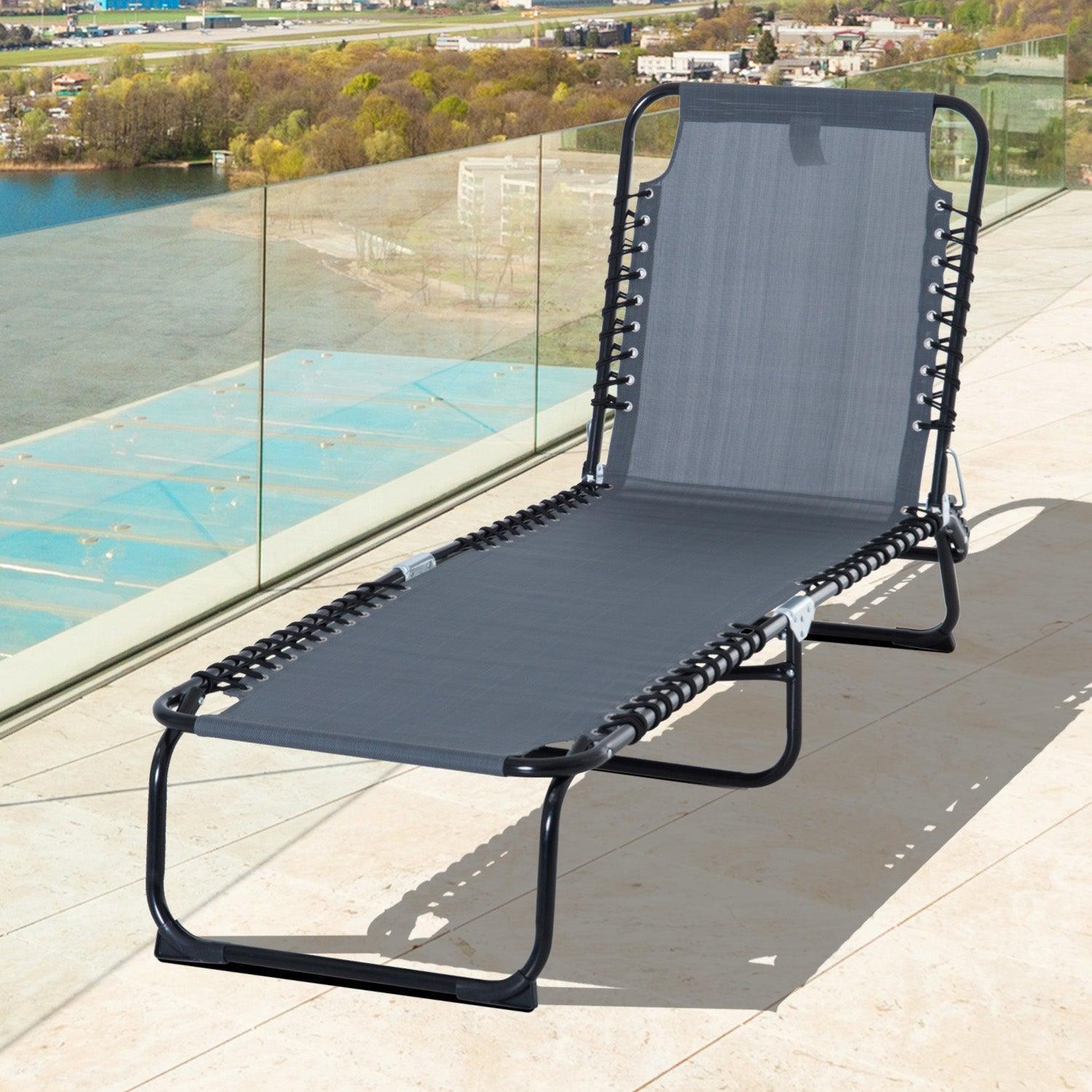 Outsunny Folding Sun Lounger - Grey - ALL4U RETAILER LTD