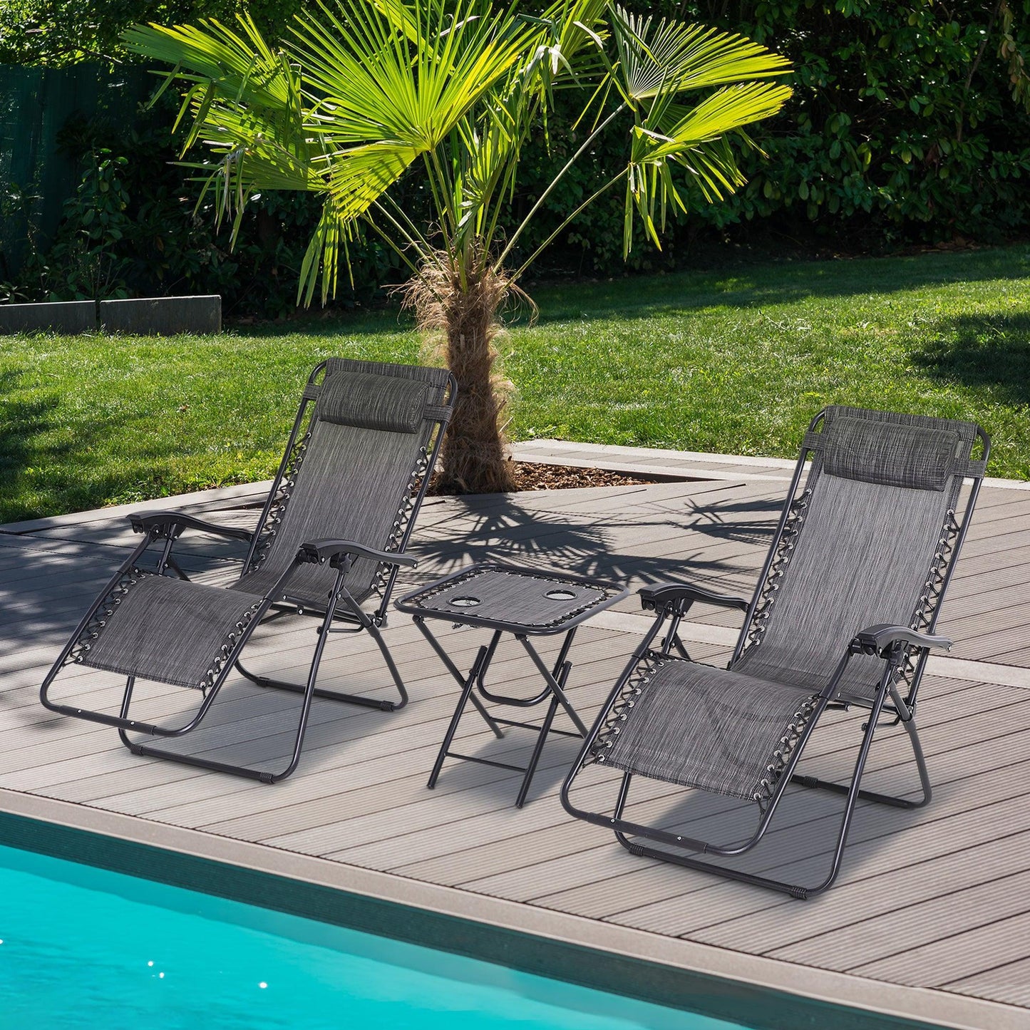 Outsunny Folding Zero Gravity Chairs and Table Set - ALL4U RETAILER LTD