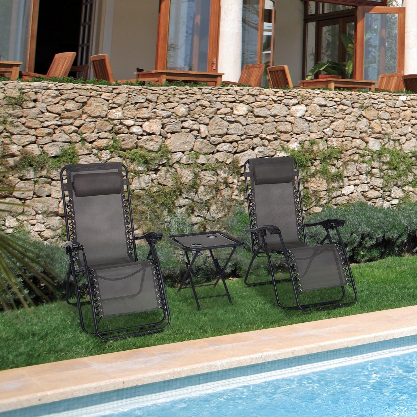 Outsunny Folding Zero Gravity Chairs Set with Table - ALL4U RETAILER LTD