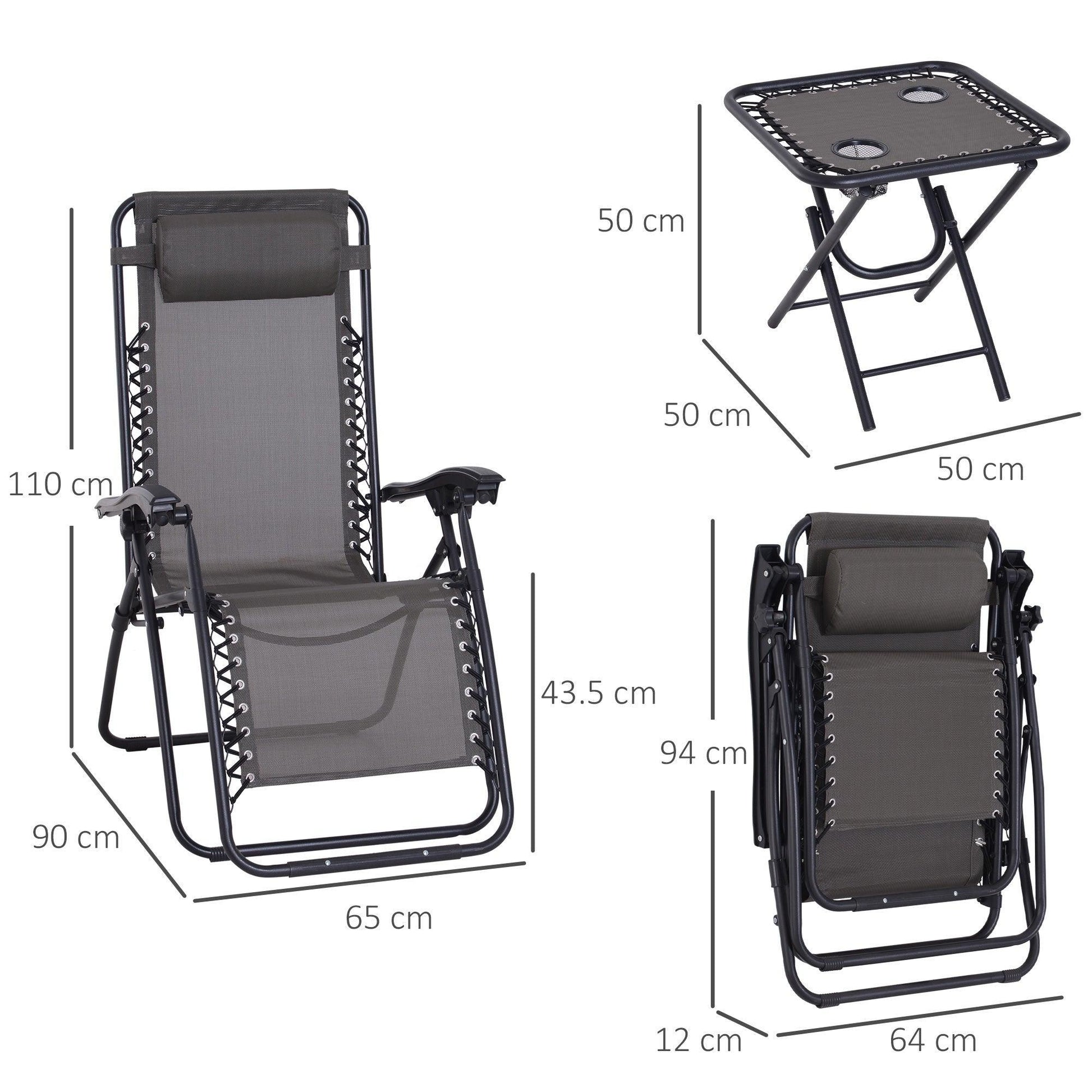 Outsunny Folding Zero Gravity Chairs Set with Table - ALL4U RETAILER LTD