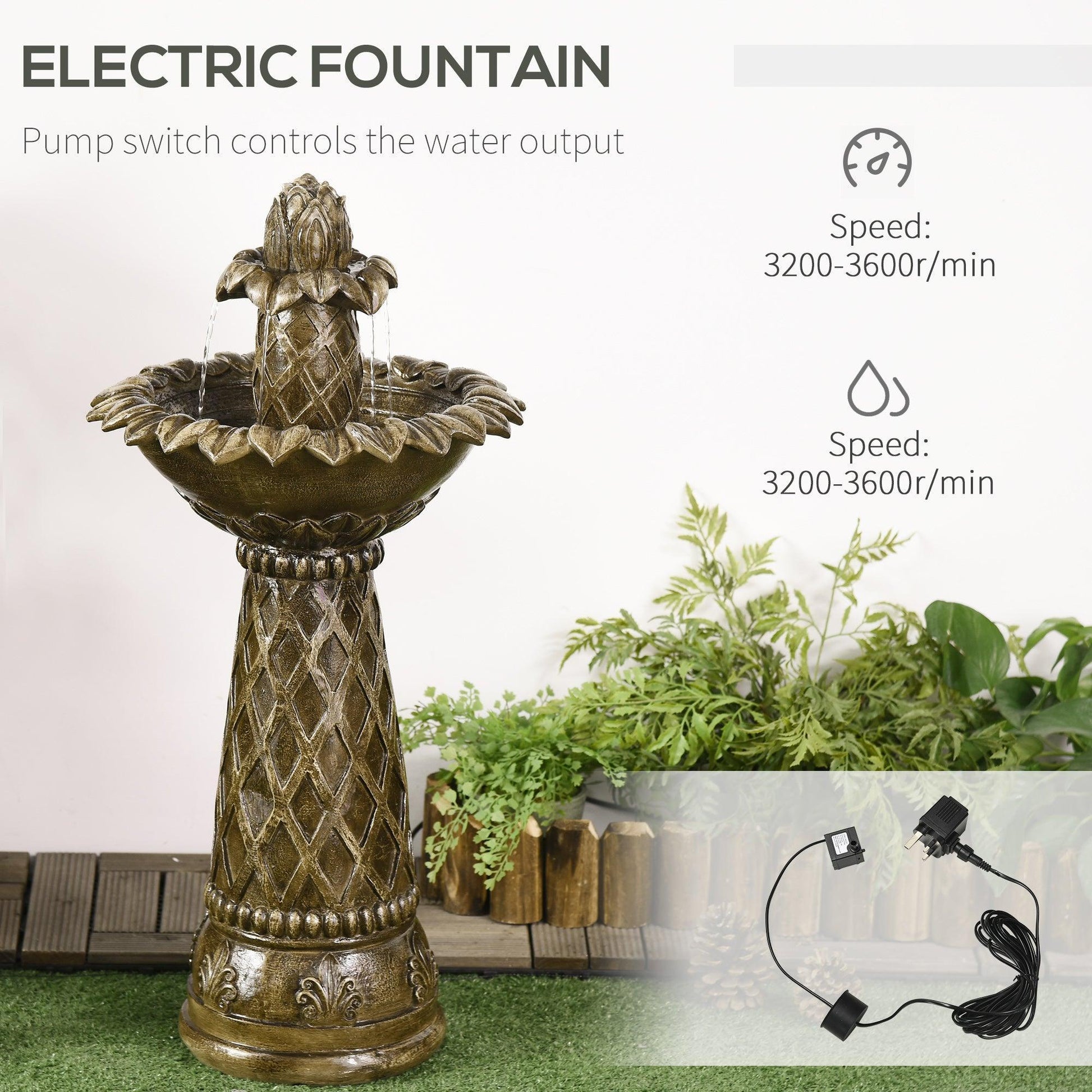 Outsunny Freestanding Waterfall Fountain with Pump - Brown - ALL4U RETAILER LTD