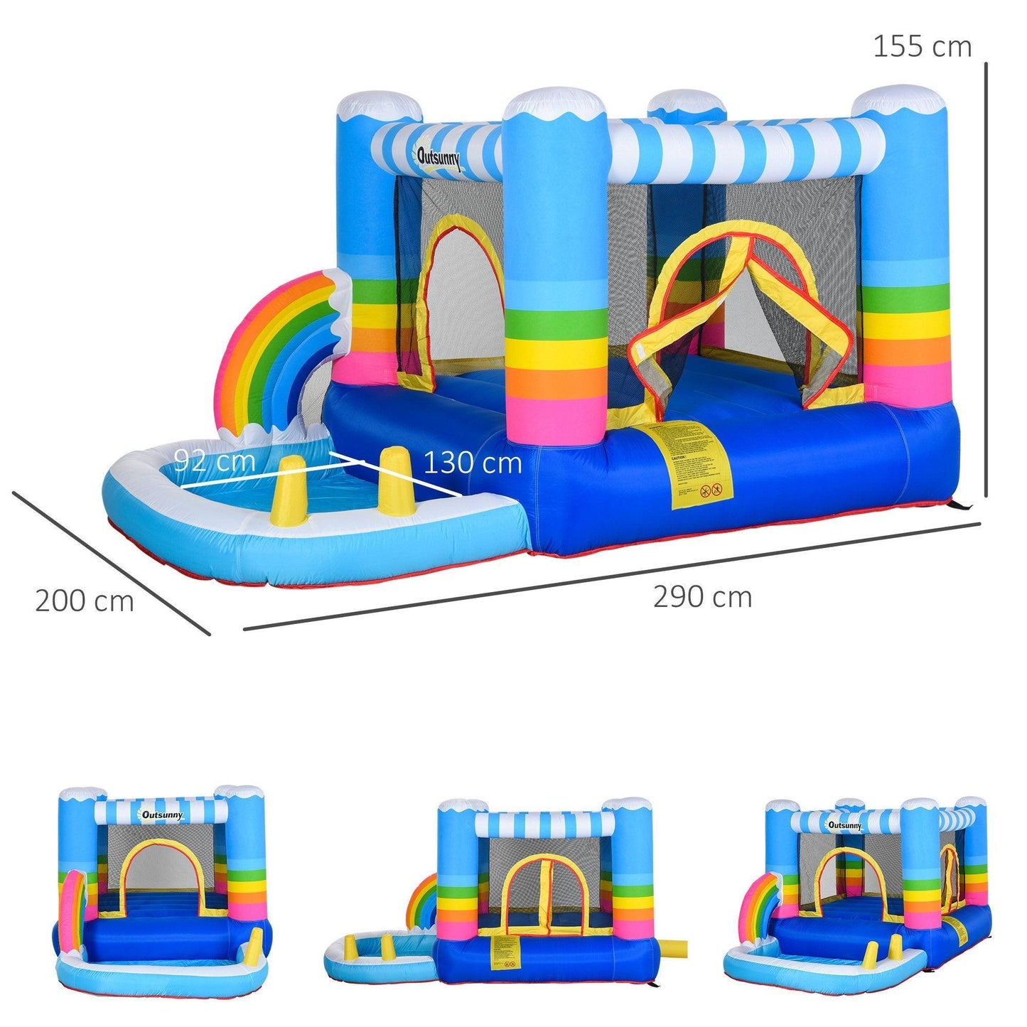 Outsunny Fun-Filled Rainbow Kids Bouncy Castle with Pool - ALL4U RETAILER LTD