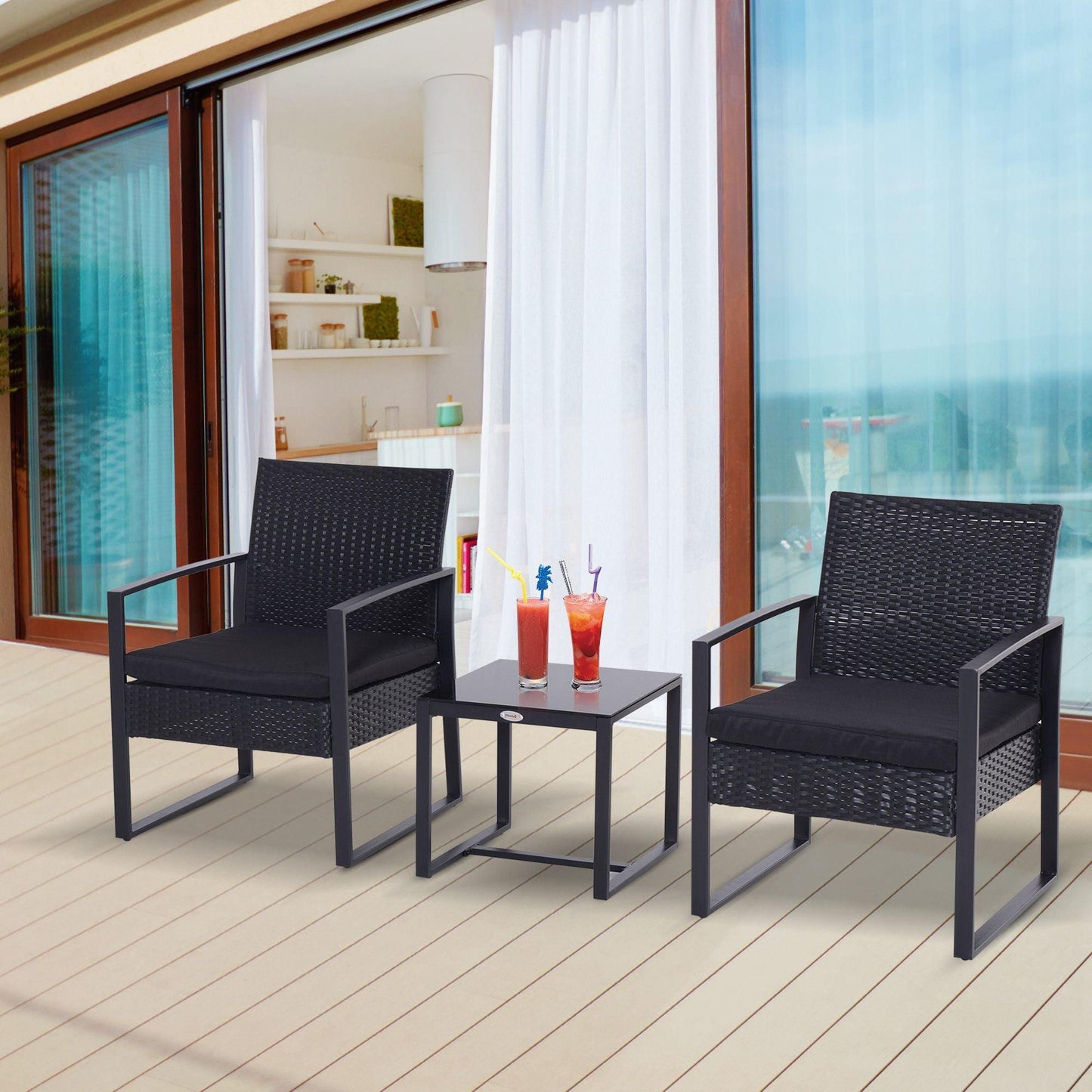 Outsunny Garden Bistro Set: 2-Seater Rattan Patio Furniture - ALL4U RETAILER LTD