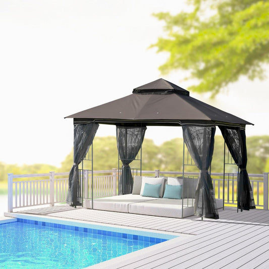 Outsunny Garden Canopy Gazebo with Mesh Curtains & Display Shelves - ALL4U RETAILER LTD