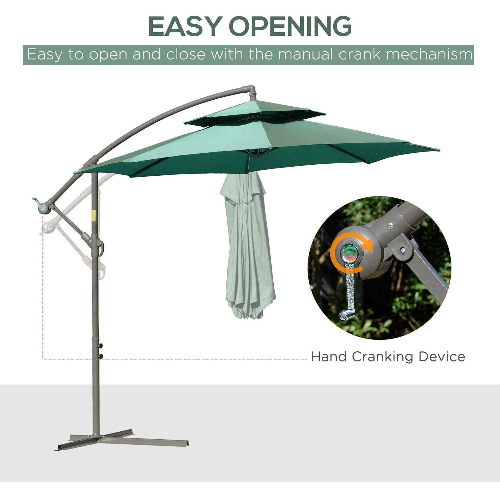 Outsunny Garden Cantilever Umbrella - Green Shade - ALL4U RETAILER LTD