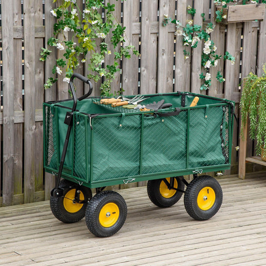 Outsunny Garden Cart Wheelbarrow – Heavy Duty, Green - ALL4U RETAILER LTD