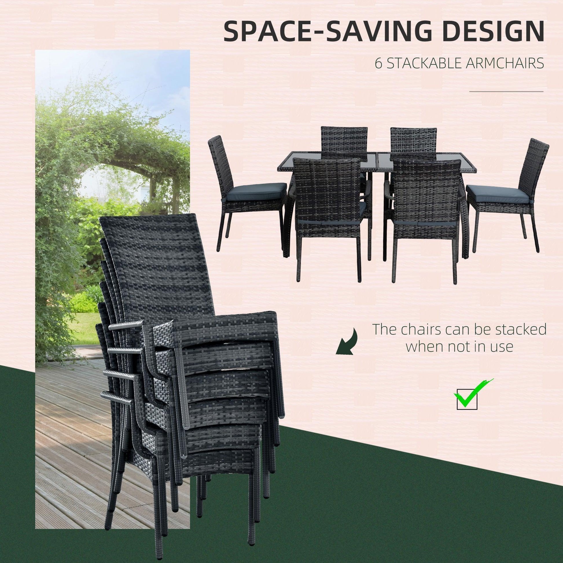 Outsunny Garden Dining Set with 6 Chairs & Table - ALL4U RETAILER LTD