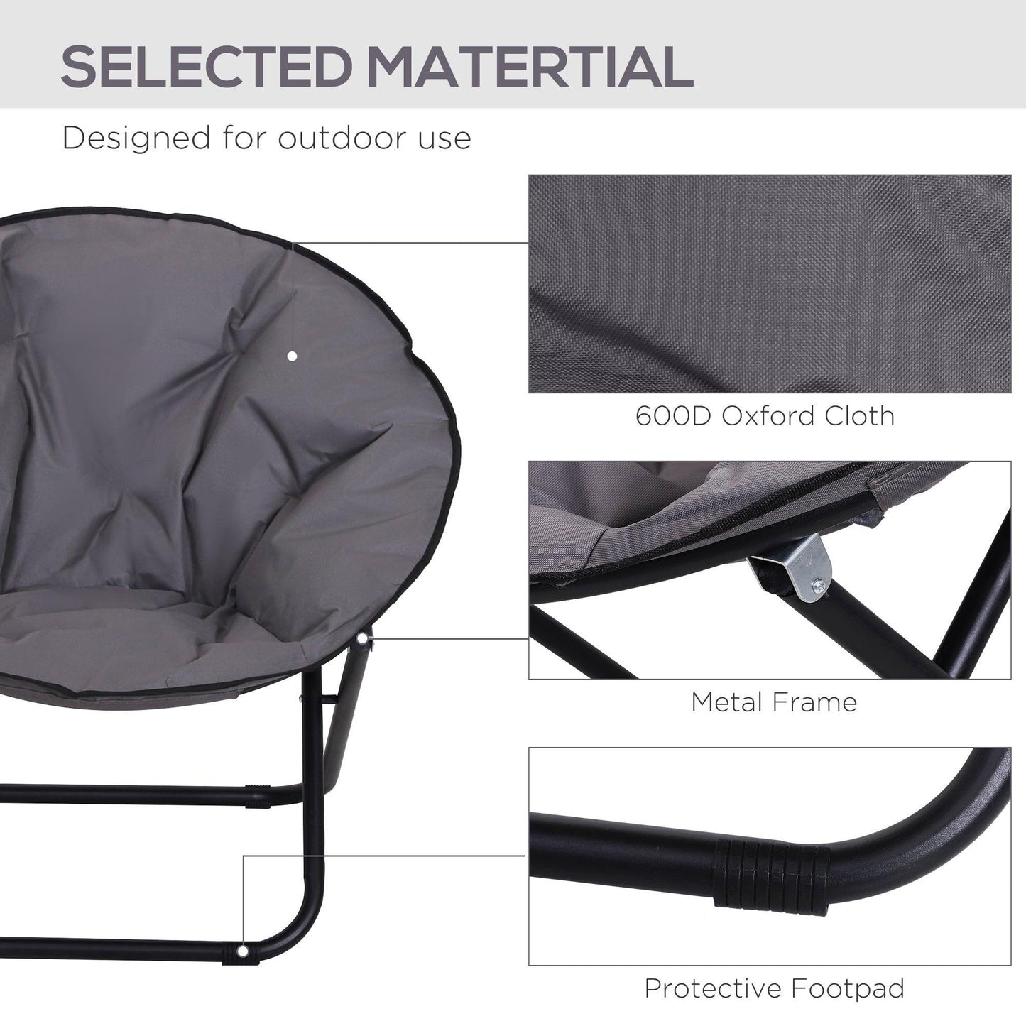 Outsunny Portable Camping Chair - Grey - ALL4U RETAILER LTD