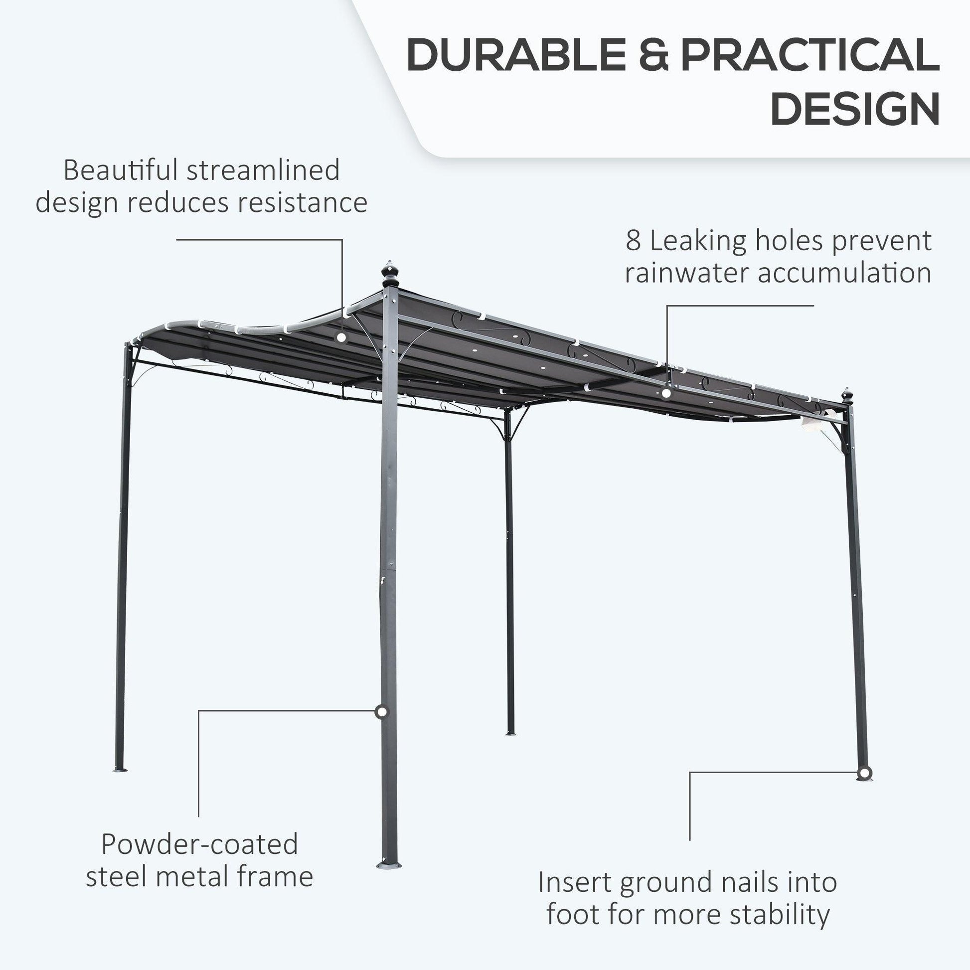 Outsunny Garden Gazebo Awning - 3x3m Metal Canopy - ALL4U RETAILER LTD