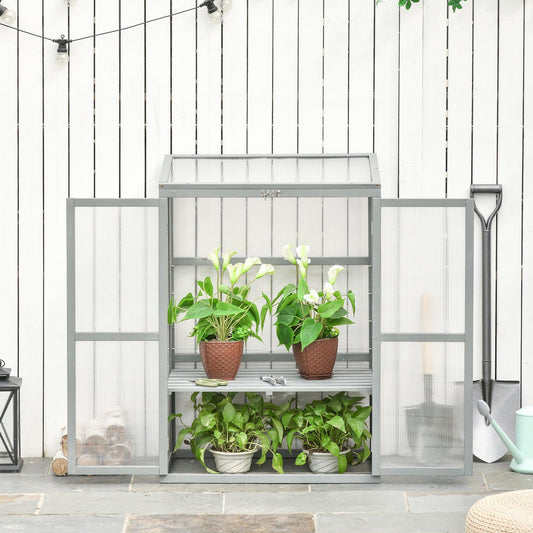 Outsunny Garden Greenhouse with Double Doors - Grey - ALL4U RETAILER LTD