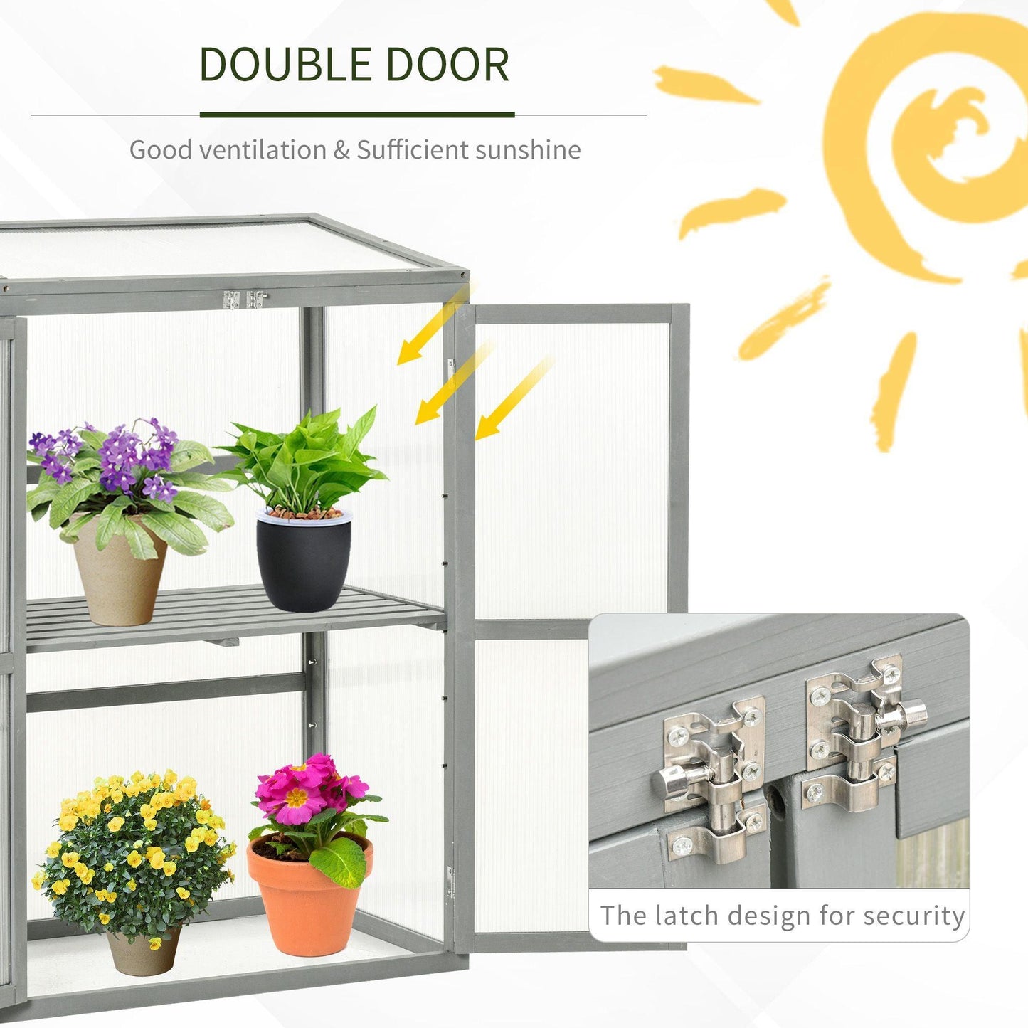 Outsunny Garden Greenhouse with Double Doors - Grey - ALL4U RETAILER LTD