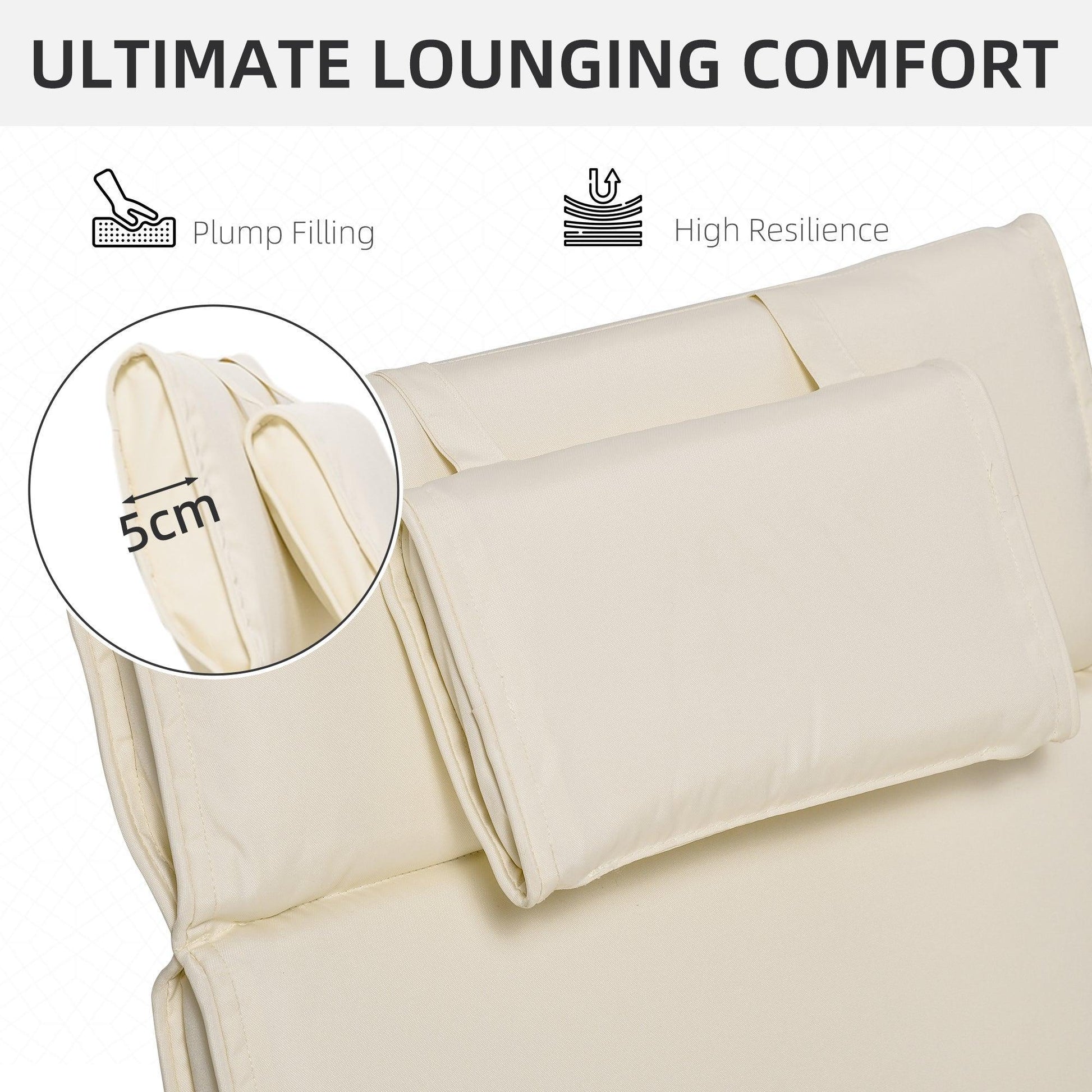 Outsunny Garden Lounger Cushion: Thick Recliner Pad (Cream White) - ALL4U RETAILER LTD