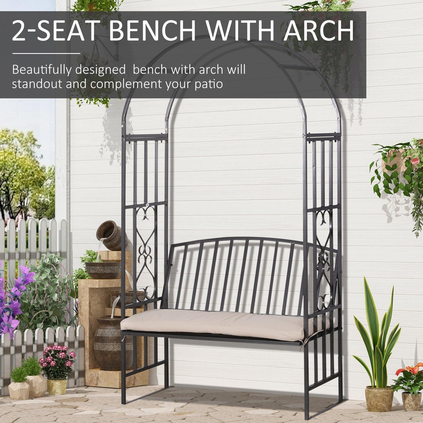 Outsunny Garden Metal Arch Bench - Elegant Outdoor Seating - ALL4U RETAILER LTD