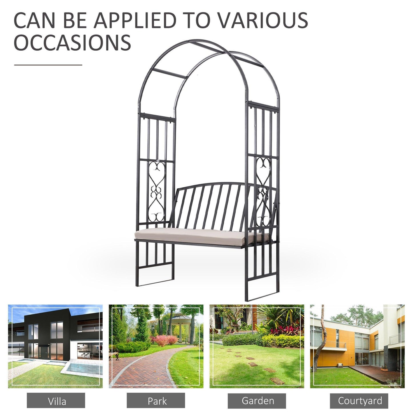 Outsunny Garden Metal Arch Bench - Elegant Outdoor Seating - ALL4U RETAILER LTD