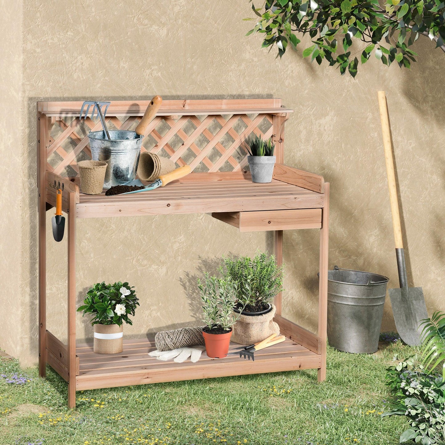 Outsunny Garden Potting Table with Drawer - Garden Workstation - ALL4U RETAILER LTD