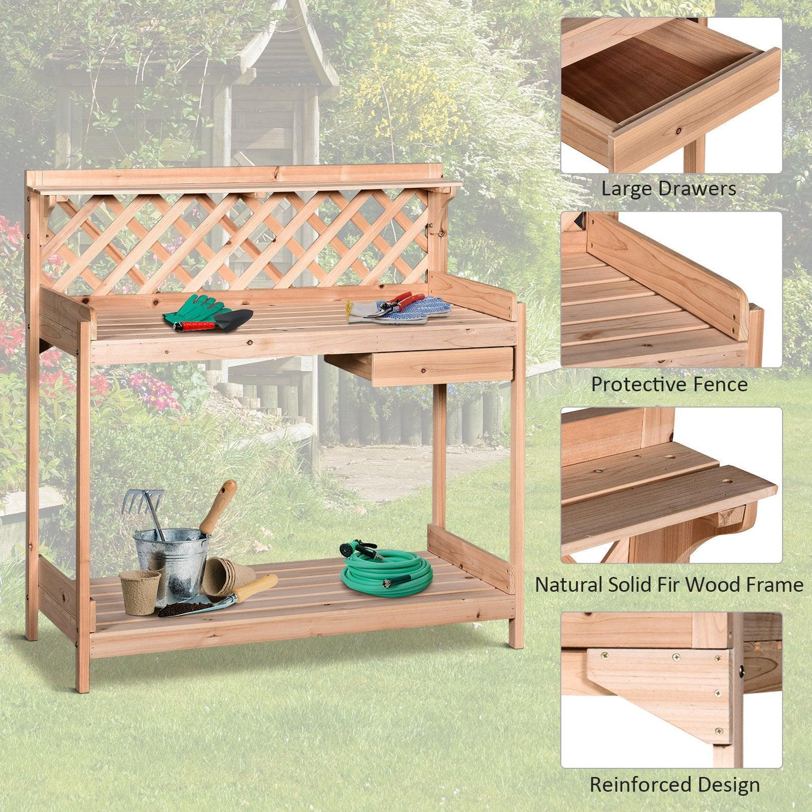 Outsunny Garden Potting Table with Drawer - Garden Workstation - ALL4U RETAILER LTD