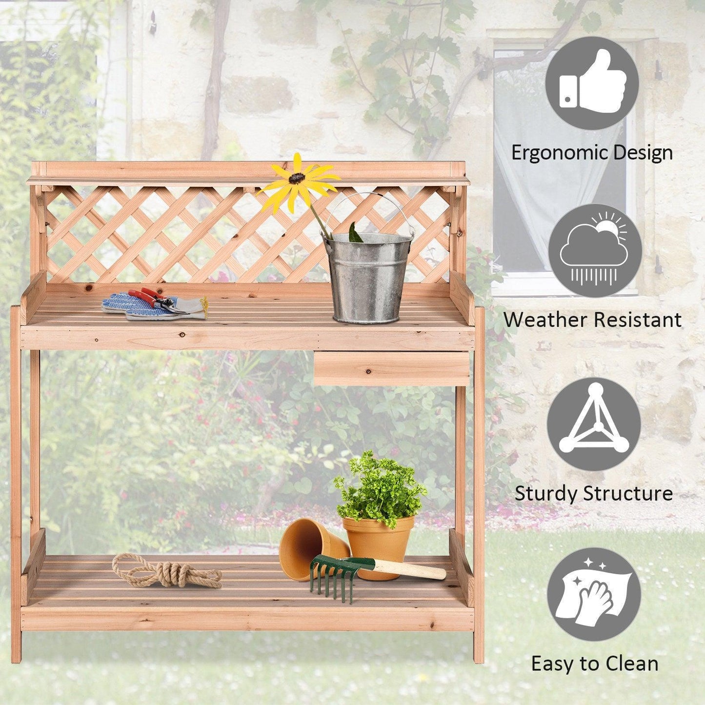 Outsunny Garden Potting Table with Drawer - Garden Workstation - ALL4U RETAILER LTD