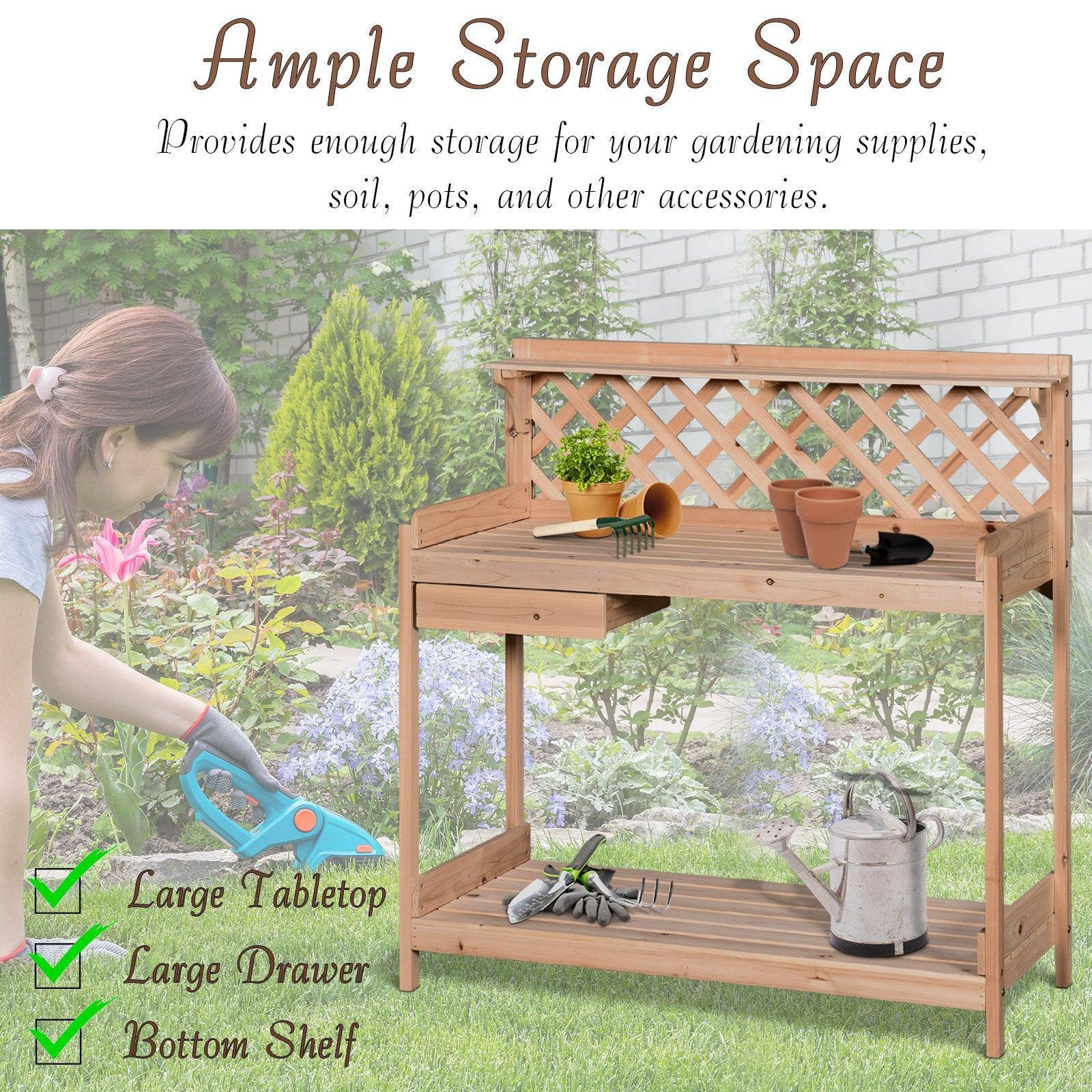 Outsunny Garden Potting Table with Drawer - Garden Workstation - ALL4U RETAILER LTD