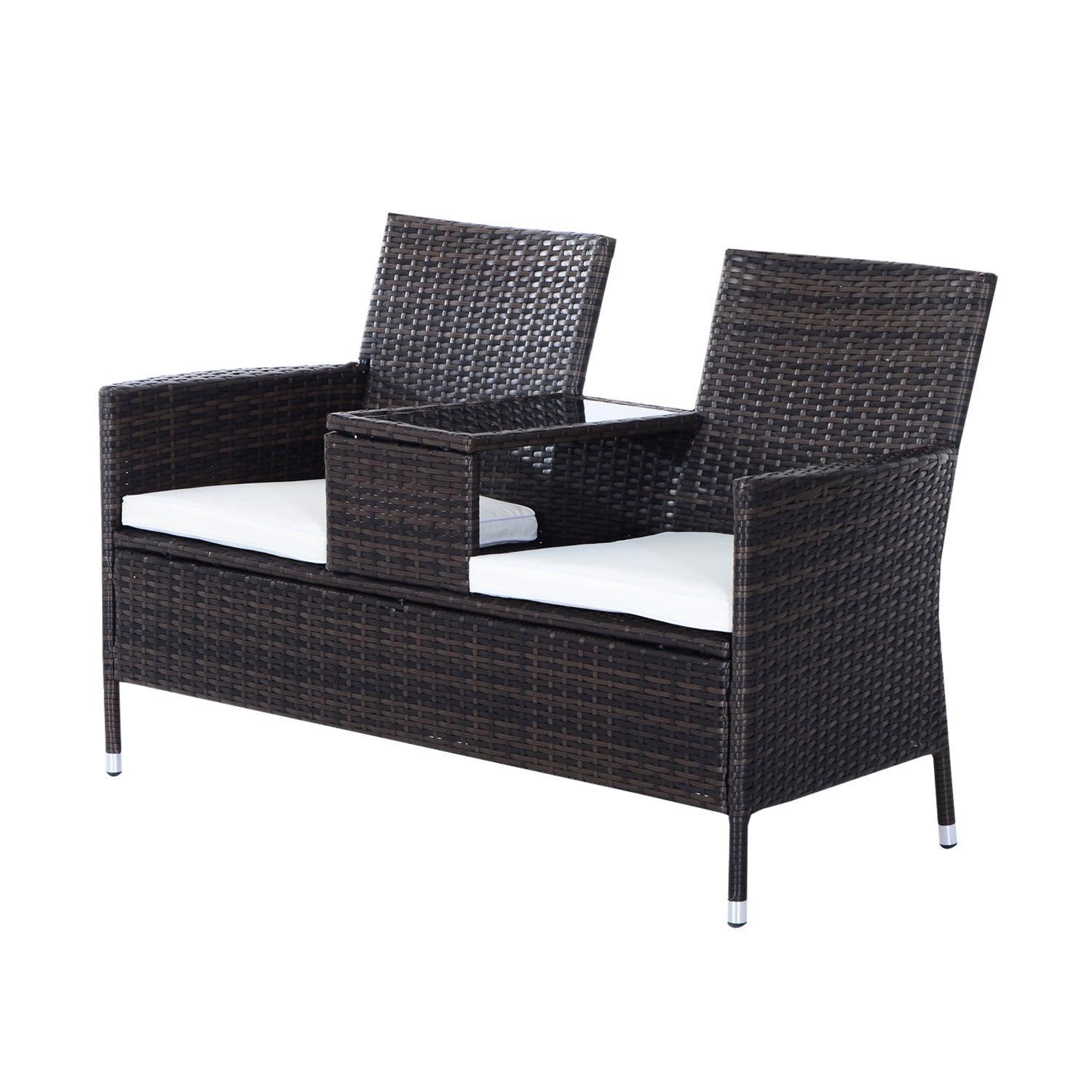 Outsunny Garden Rattan Love Seat, Brown - Patio Furniture - ALL4U RETAILER LTD