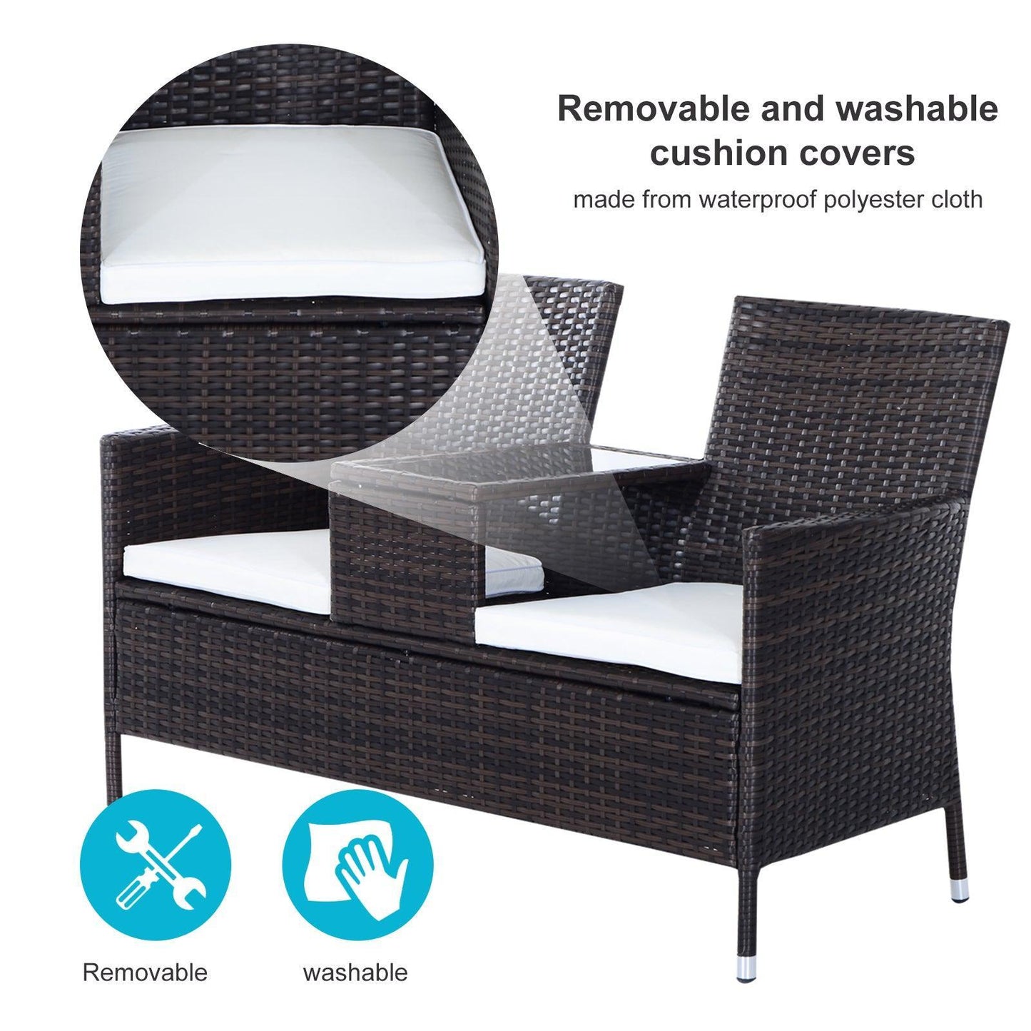 Outsunny Garden Rattan Love Seat, Brown - Patio Furniture - ALL4U RETAILER LTD