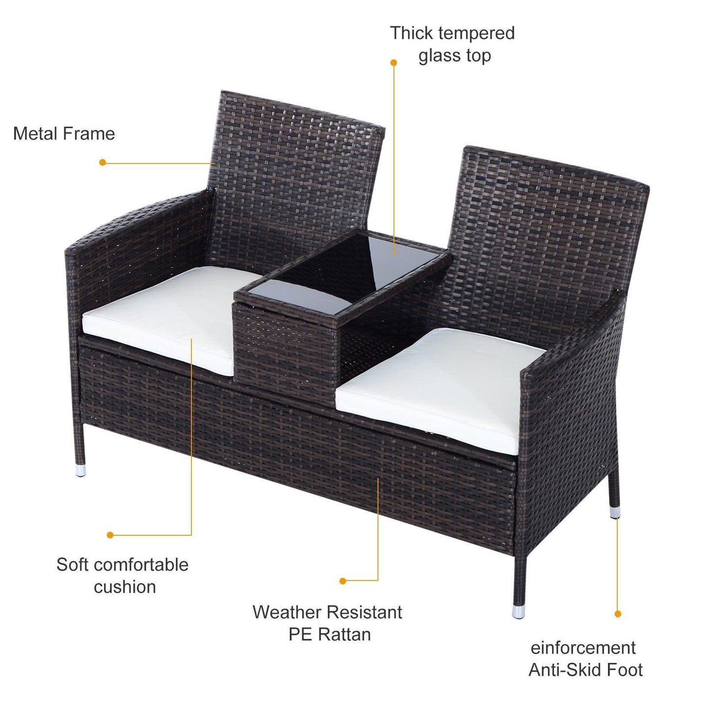 Outsunny Garden Rattan Love Seat, Brown - Patio Furniture - ALL4U RETAILER LTD