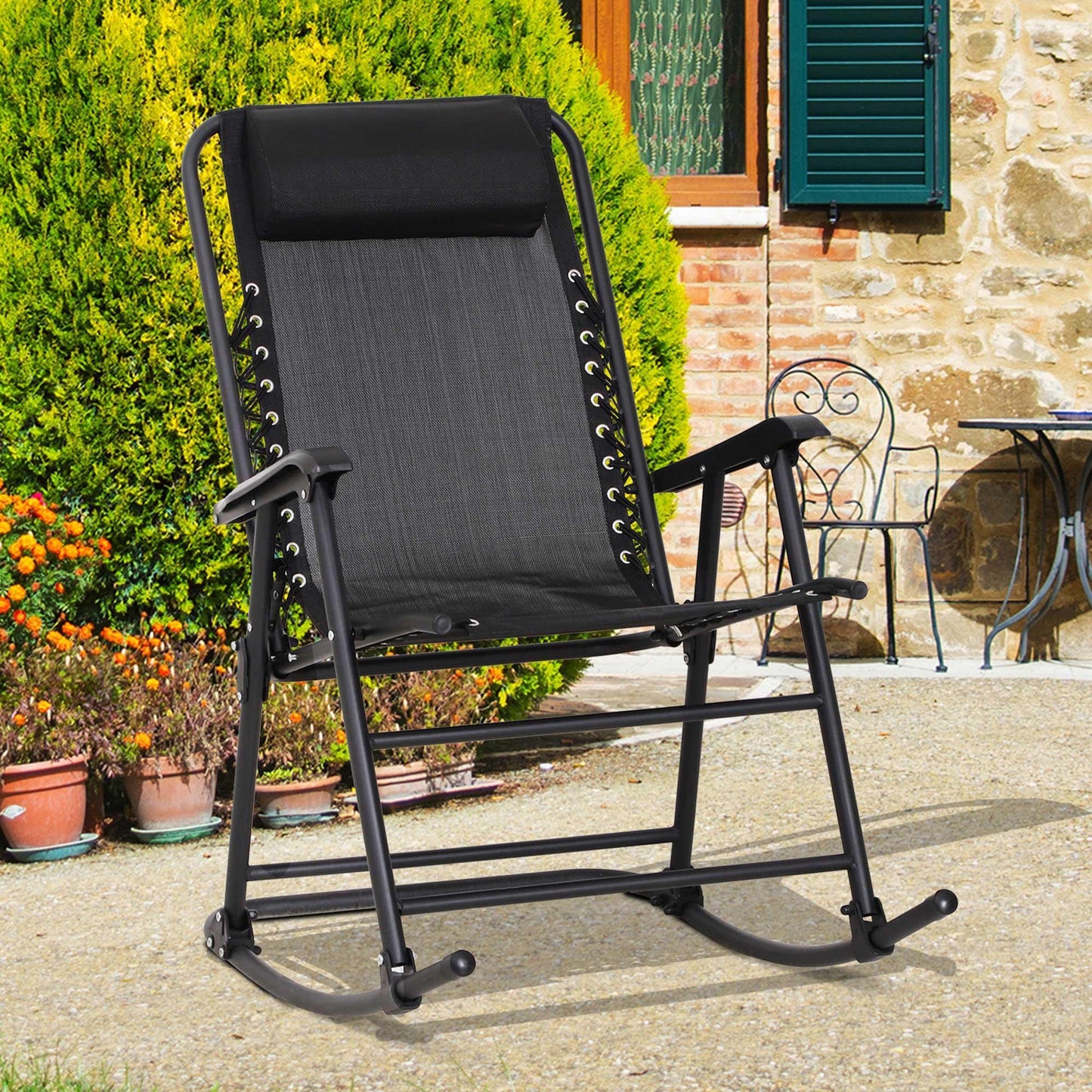 Outsunny Outdoor Folding Rocking Chair - Black - ALL4U RETAILER LTD