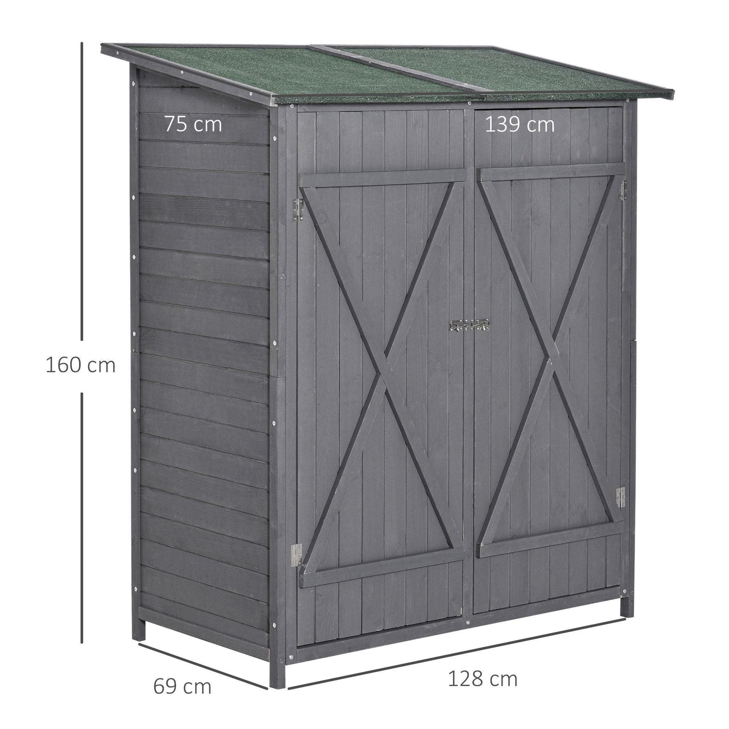 Outsunny Garden Shed Organiser with Table - Double Door, 139cm, Grey - ALL4U RETAILER LTD