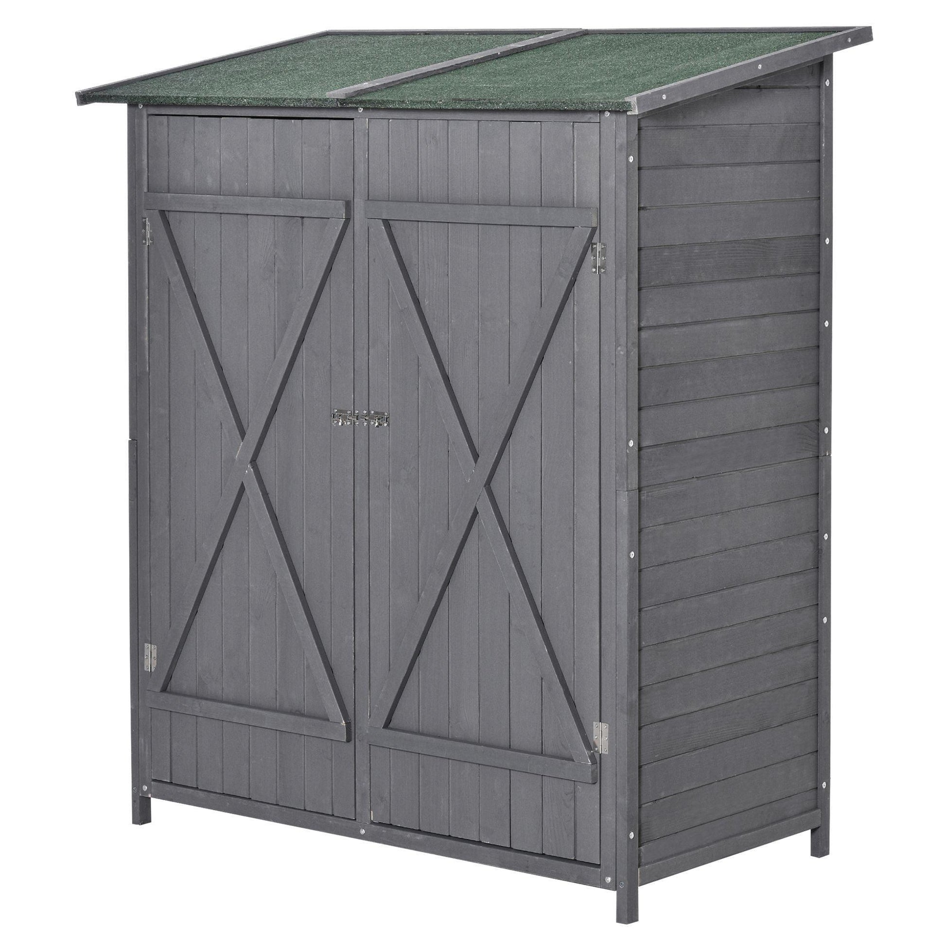 Outsunny Garden Shed Organiser with Table - Double Door, 139cm, Grey - ALL4U RETAILER LTD