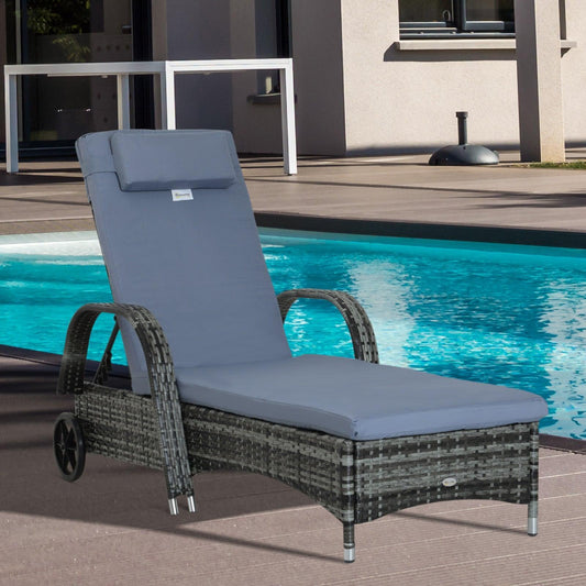 Outsunny Garden Sun Lounger Recliner Bed - Grey - ALL4U RETAILER LTD