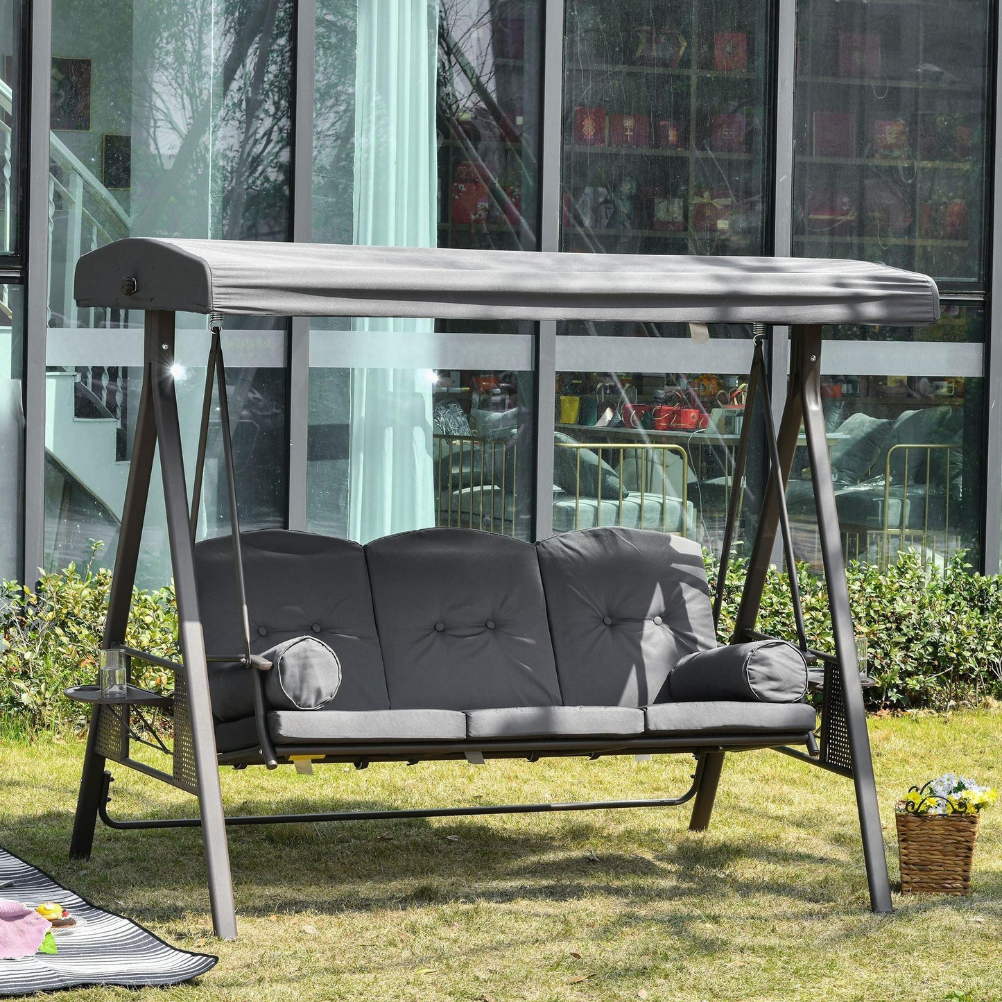Outsunny Garden Swing Chair: Adjustable, Cushioned, Dark Grey - ALL4U RETAILER LTD