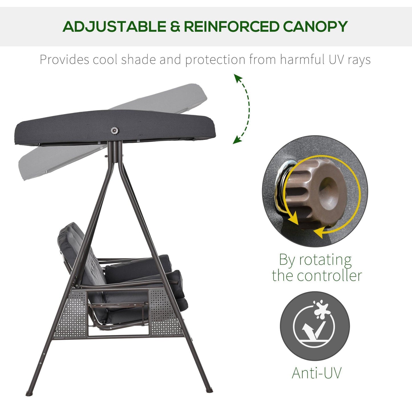 Outsunny Garden Swing Chair: Adjustable, Cushioned, Dark Grey - ALL4U RETAILER LTD