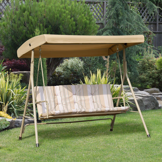 Outsunny Garden Swing Chair - Brown, Canopy, Cushion - ALL4U RETAILER LTD