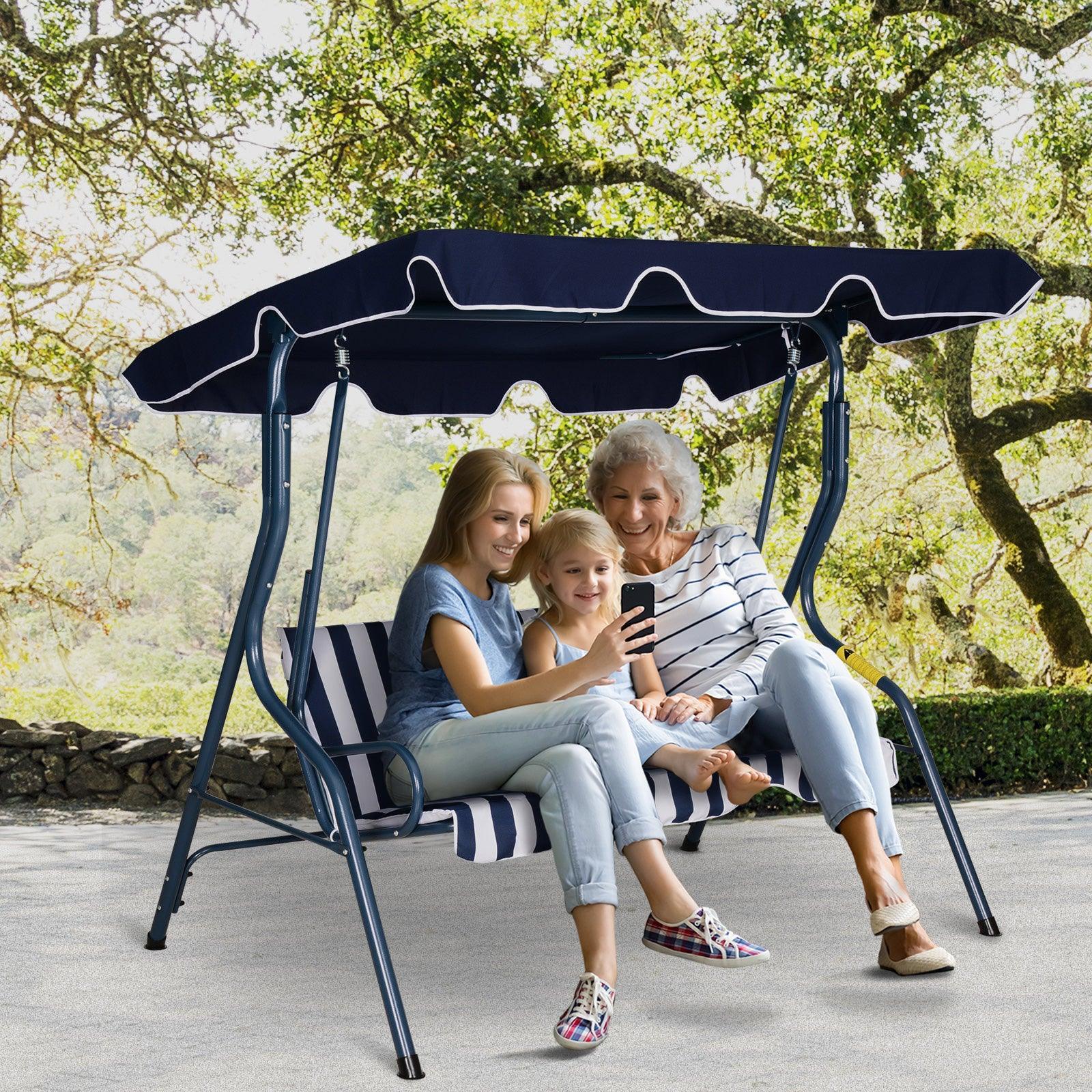 Outsunny Garden Swing Chair with Canopy - Blue Stripes - ALL4U RETAILER LTD