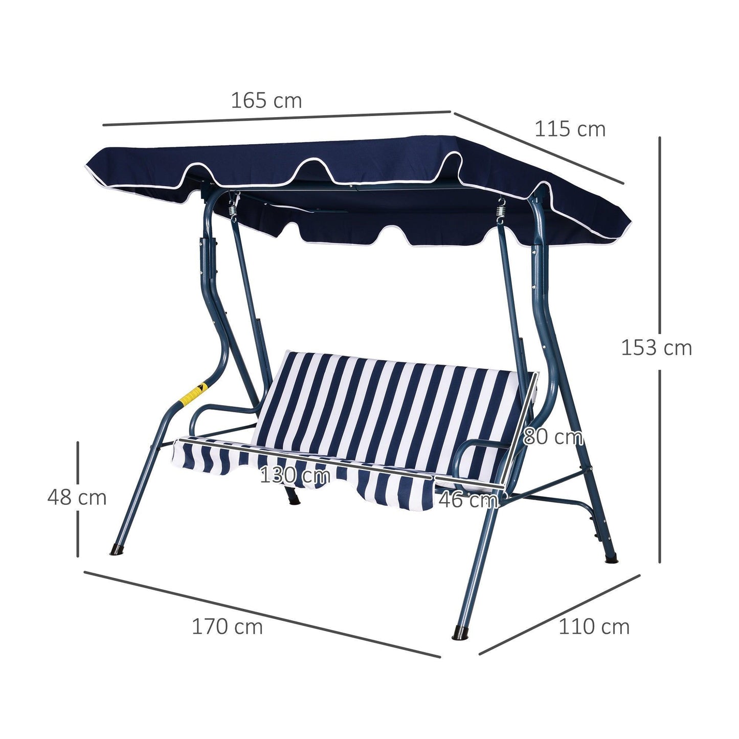 Outsunny Garden Swing Chair with Canopy - Blue Stripes - ALL4U RETAILER LTD